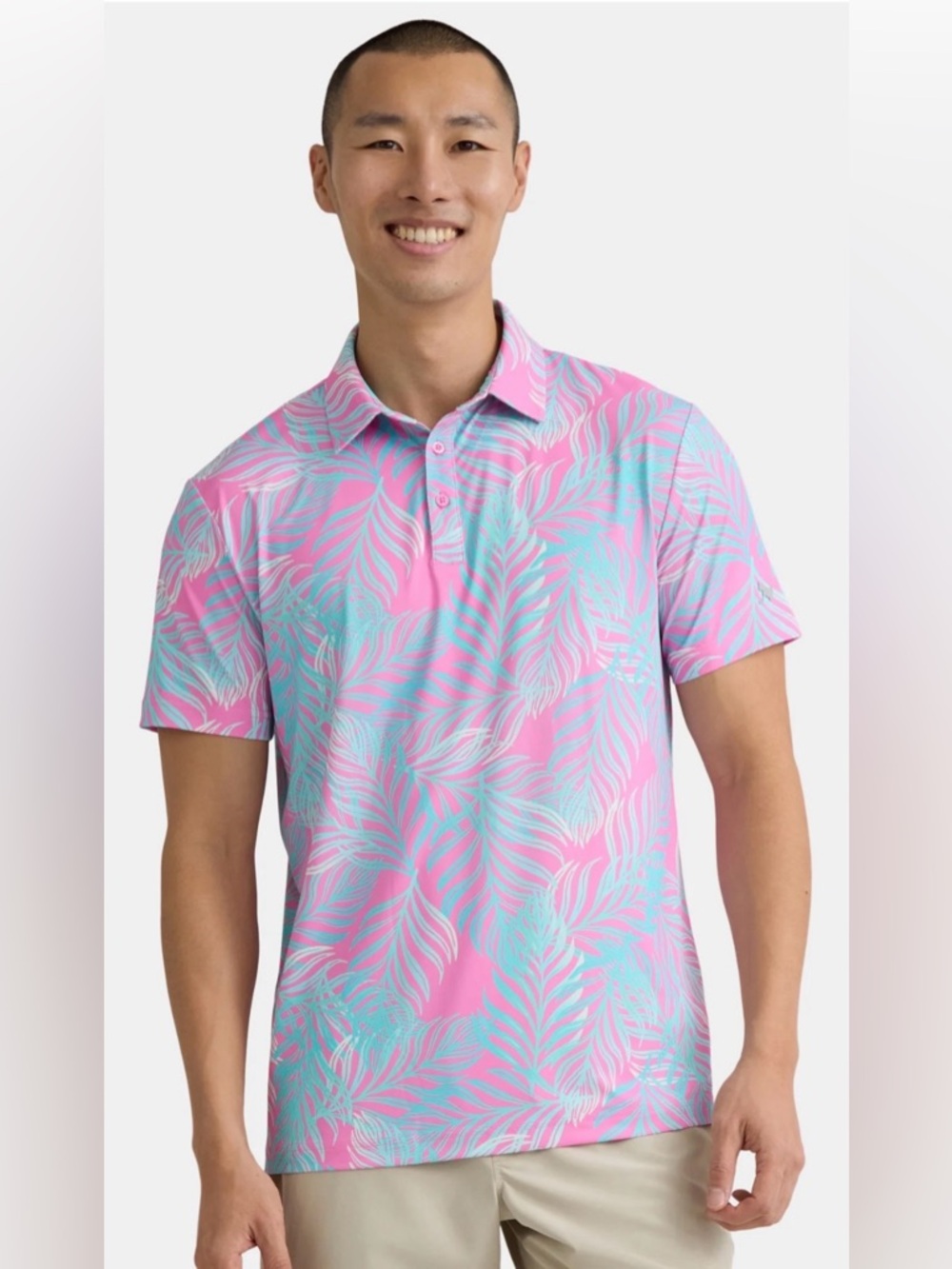 Birdie Bound Tropical Polo Shirt 3XL Pink Teal Oversized Performance - Picture 3 of 6